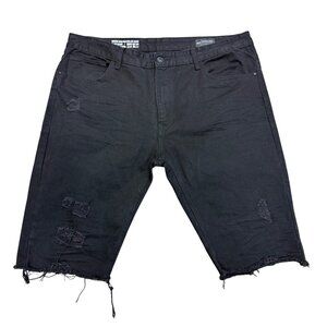 Smoke Rise Men’s Black Distressed Denim Shorts Slim Fit Size 42 Urban Grunge